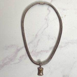 John Hardy 925 Sterling Silver & 22k Gold PALU Pendant Necklace 18" Wheat Chain